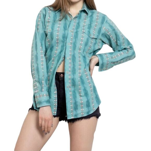 Wrangler Vintage Y2K Cowgirl Southwest Pearl Snap Rancher Shirt Size M - Picture 4 of 7
